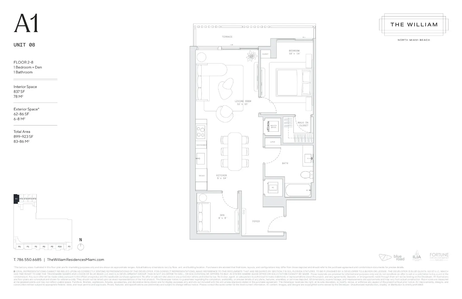 Floor plan for 1-bedroom residence