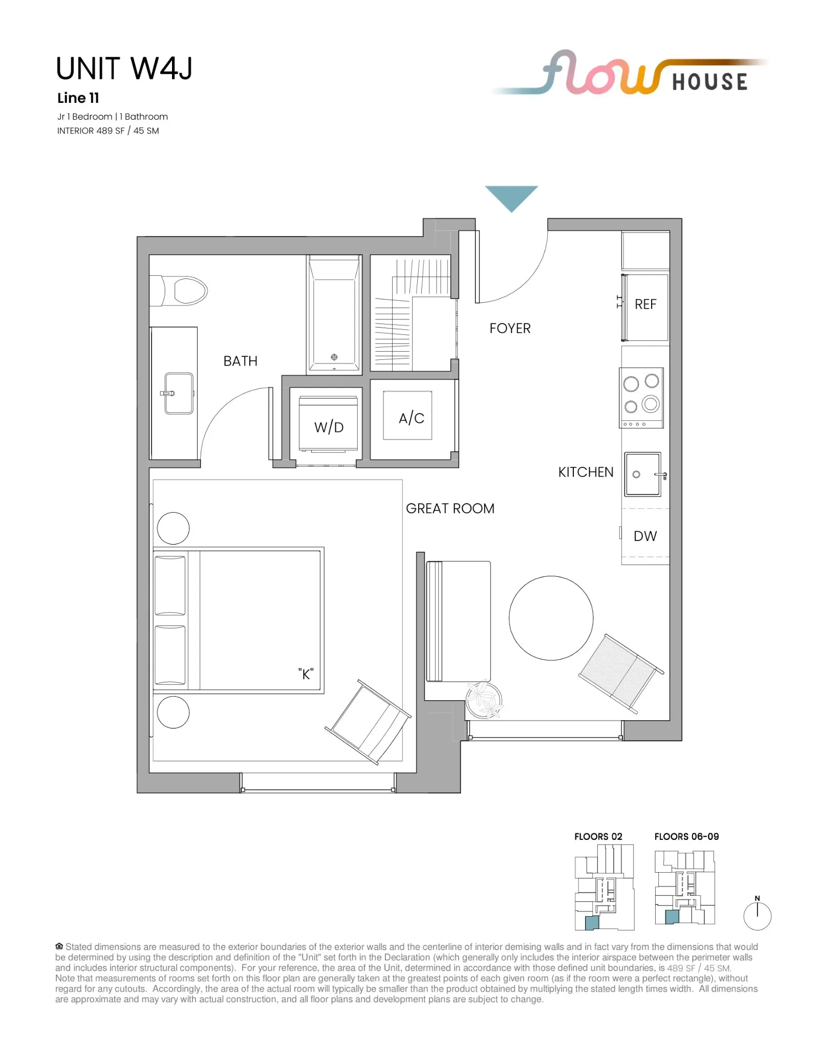 Floor plan for 1-bedroom residence