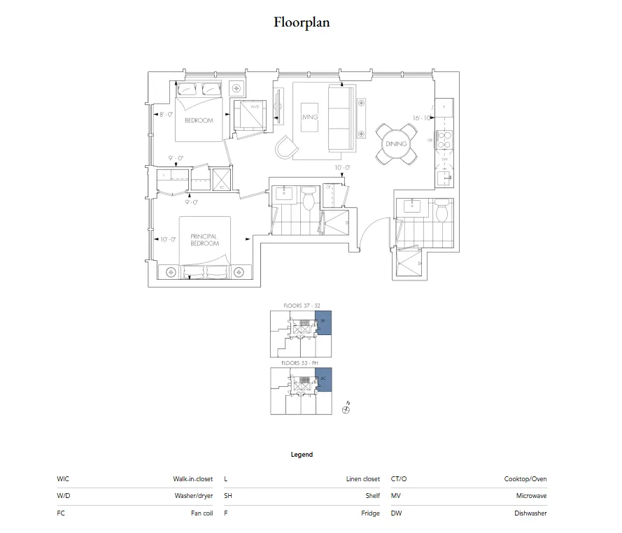 Floor plan for 2-bedroom residence