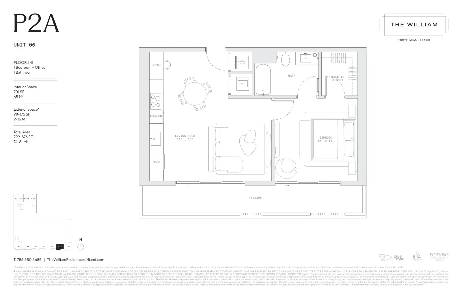 Floor plan for 1-bedroom residence