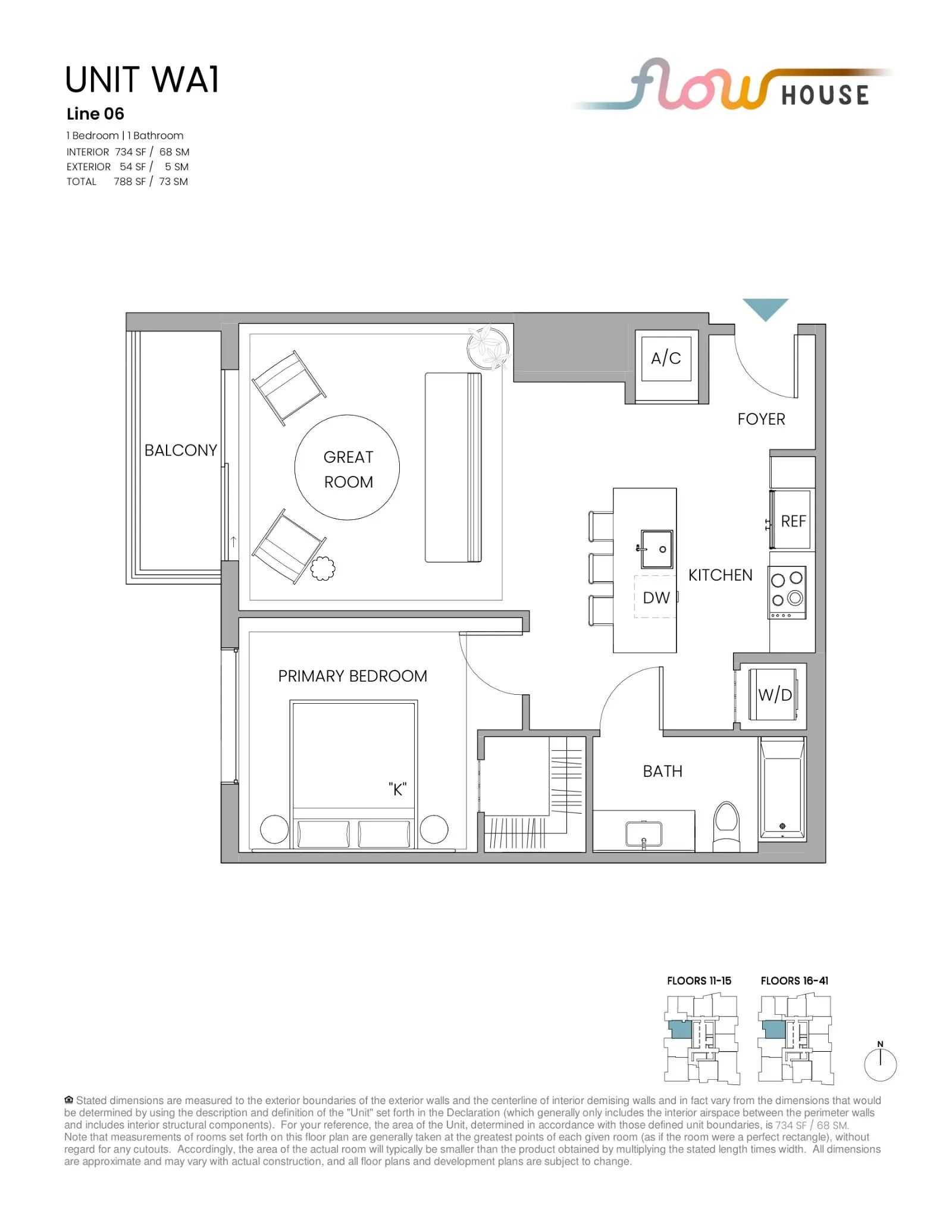 Floor plan for 1-bedroom residence