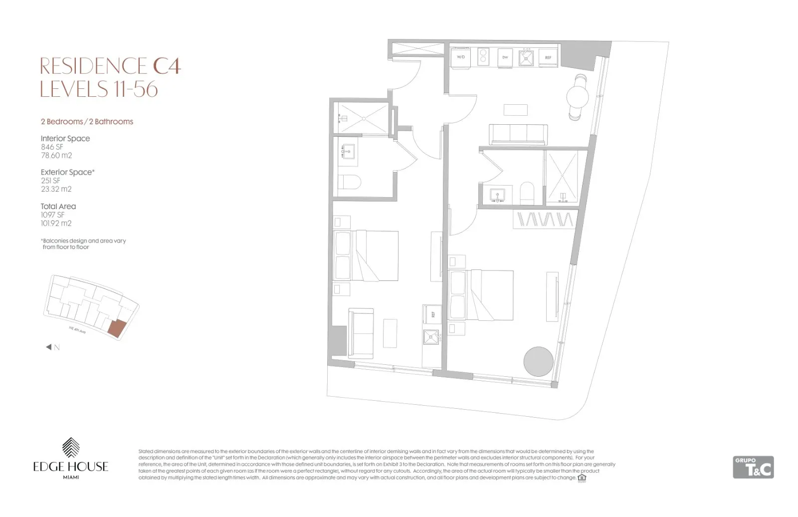 Floor plan for 2-bedroom residence