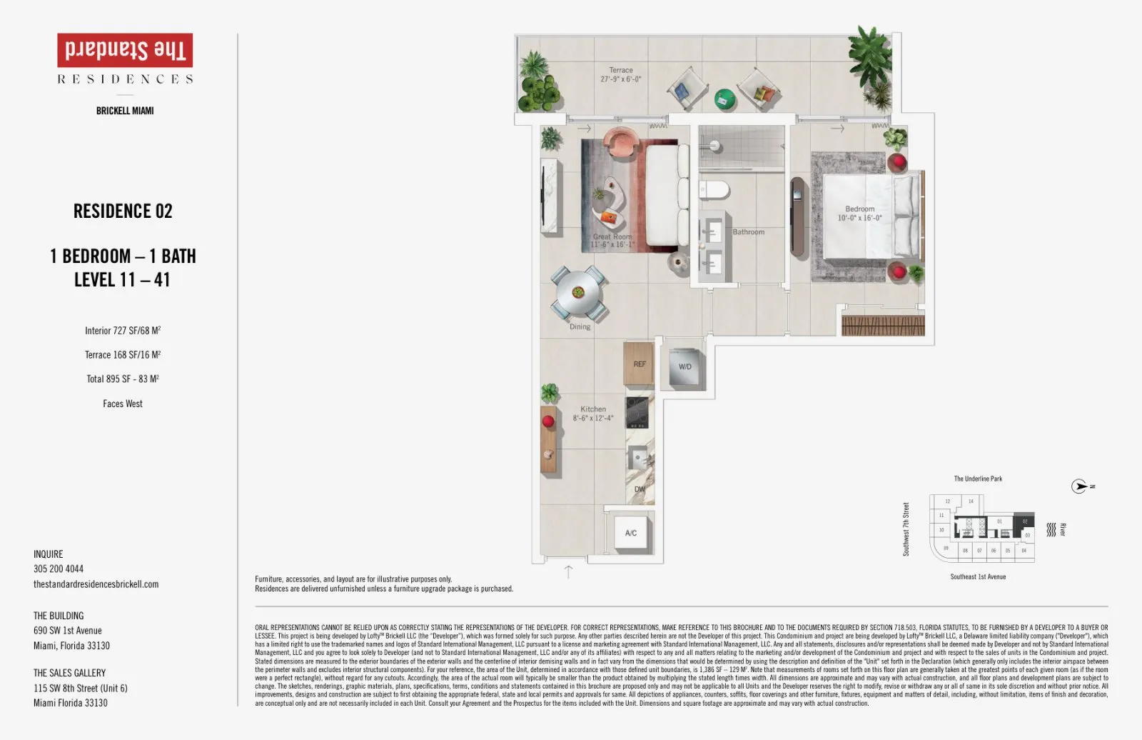 Floor plan for 1-bedroom residence