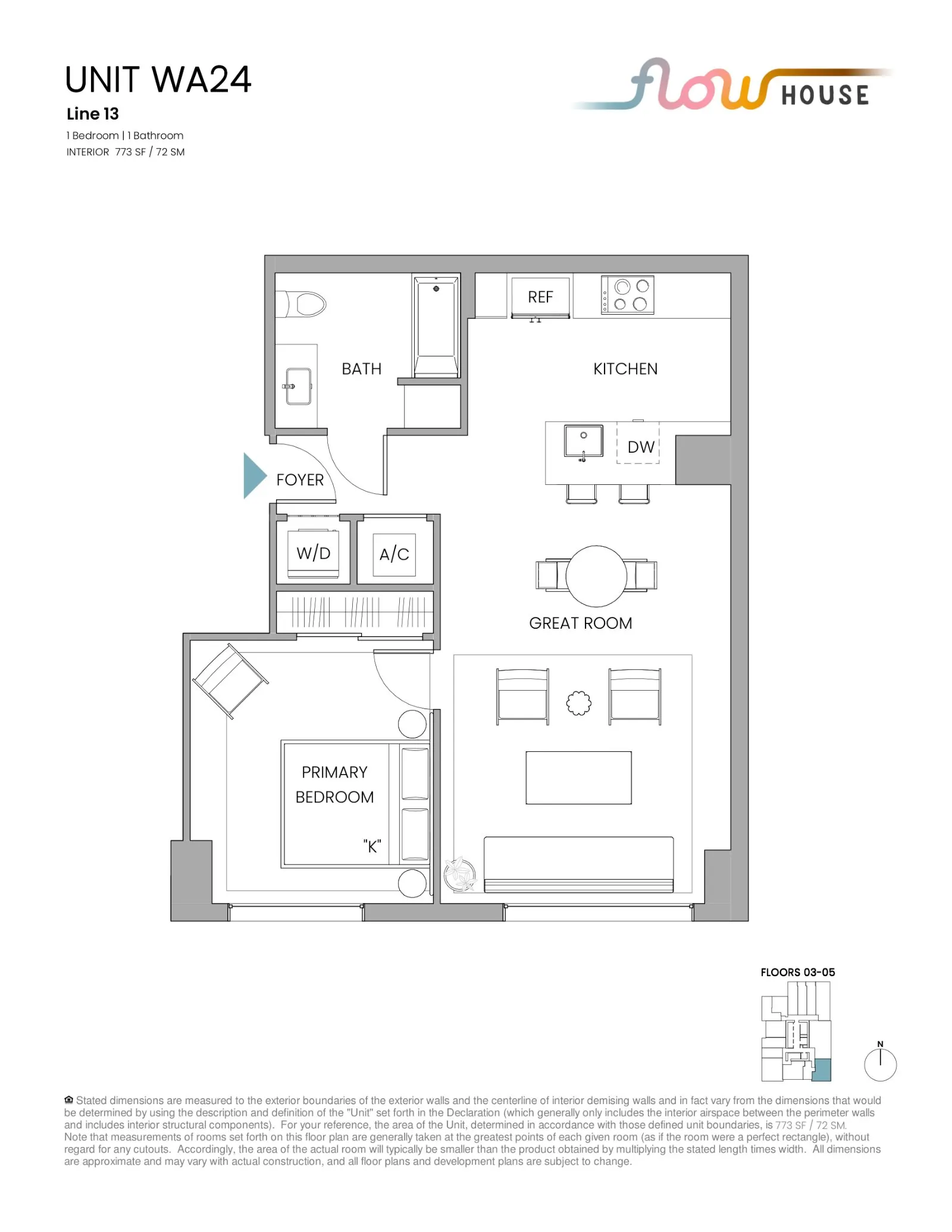 Floor plan for 1-bedroom residence