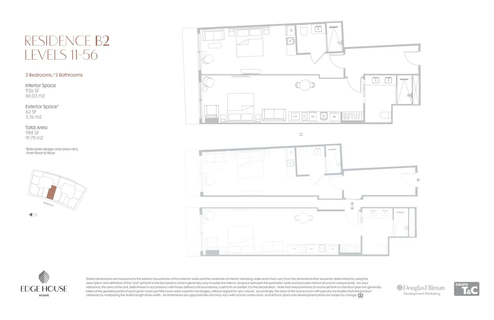Floor plan for 2-bedroom residence