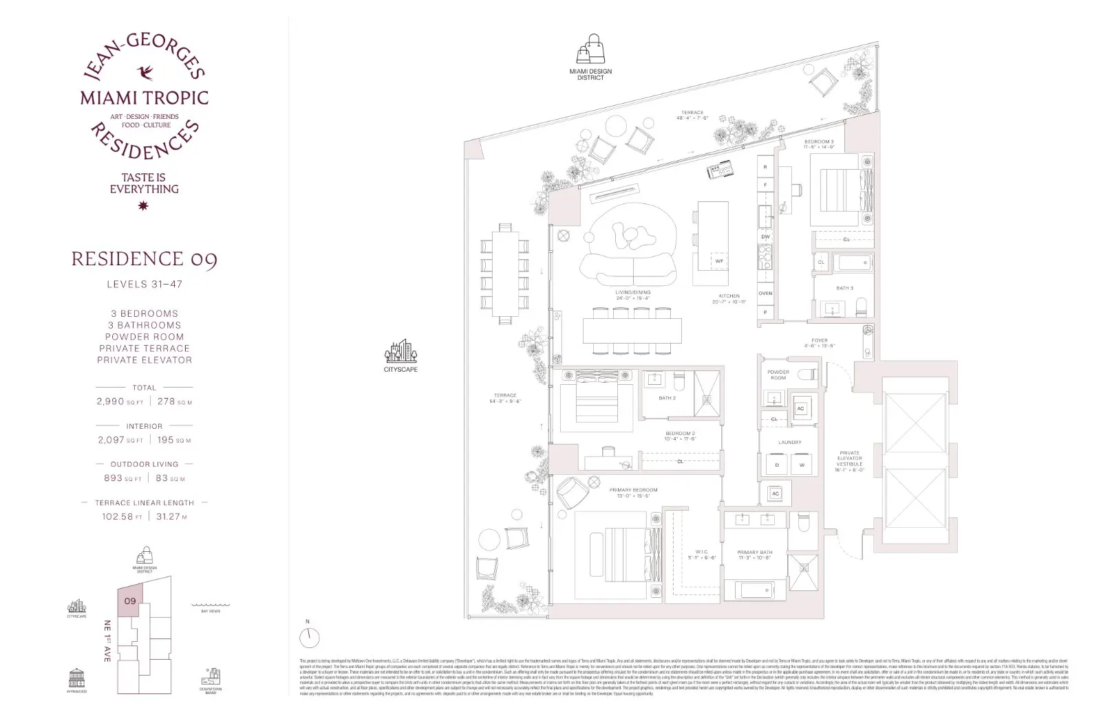 Floor plan for 3-bedroom residence