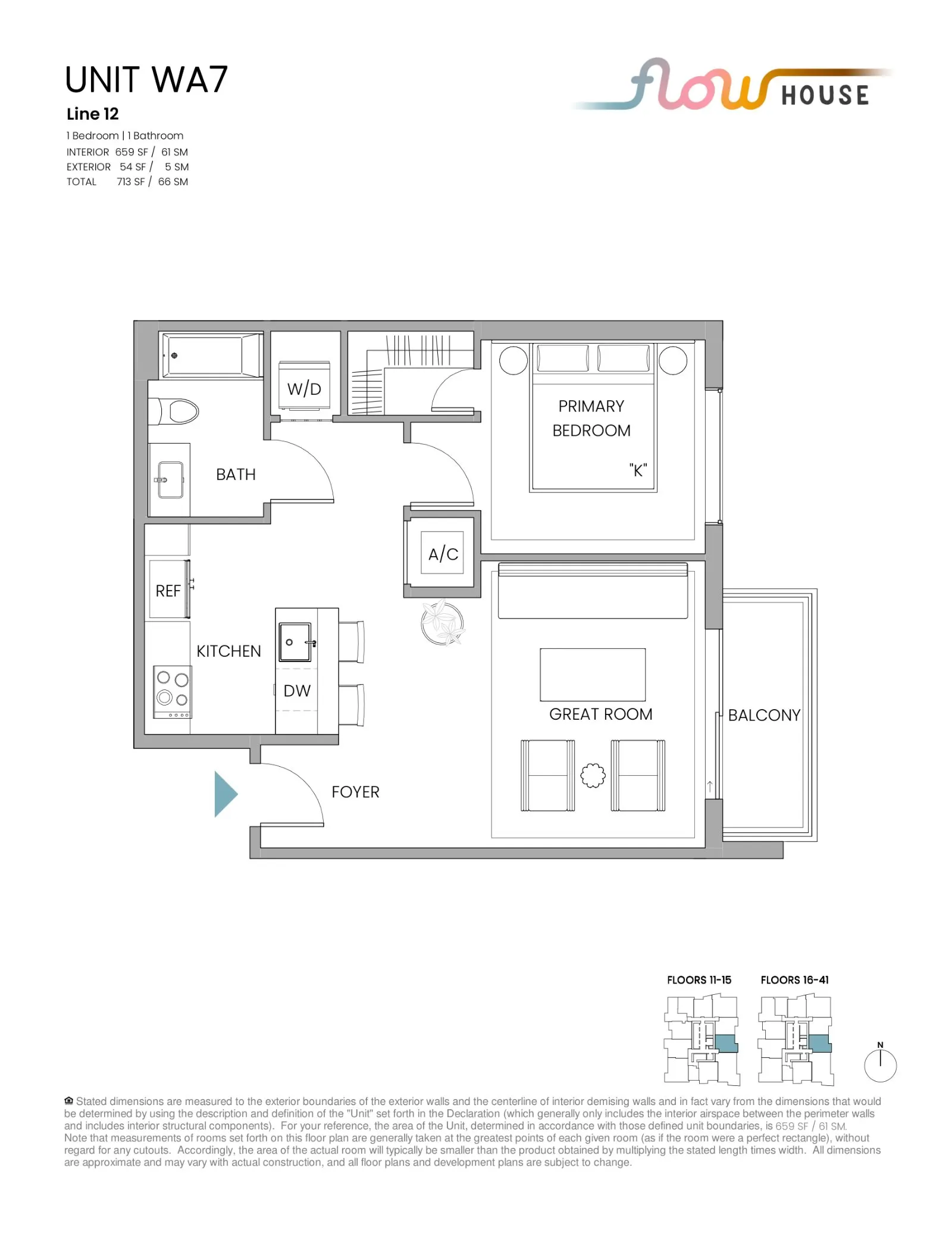 Floor plan for 1-bedroom residence