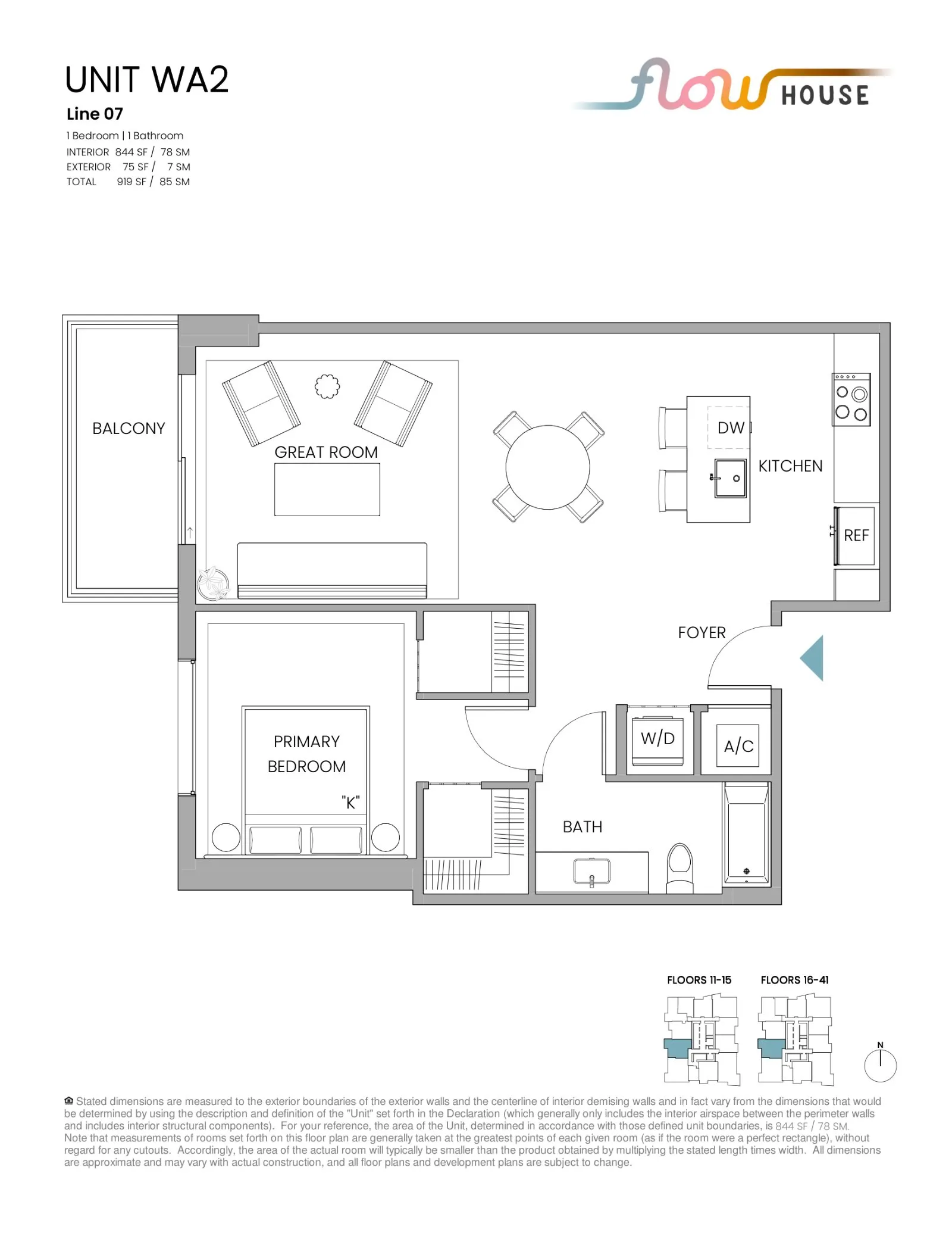 Floor plan for 1-bedroom residence