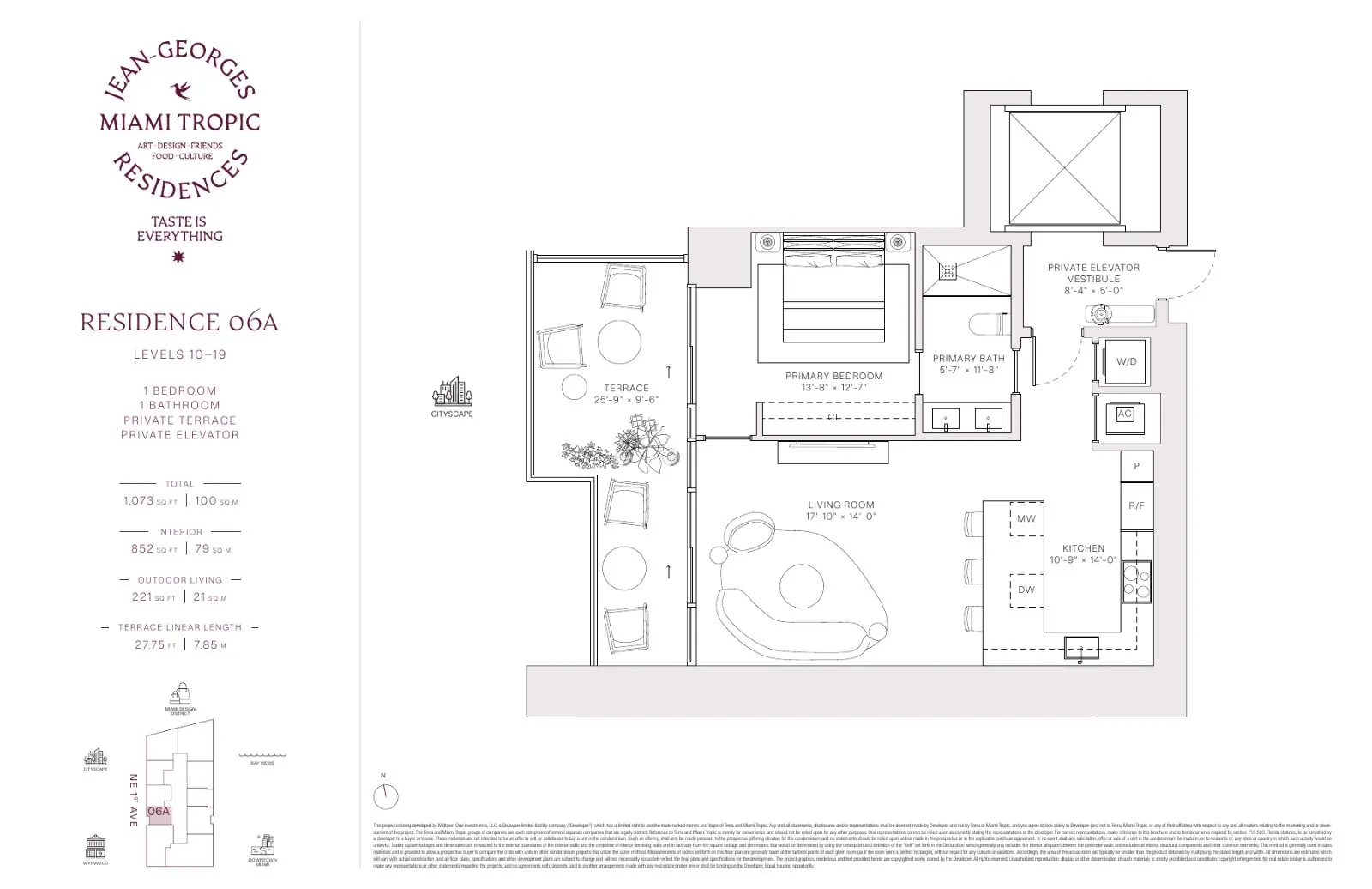 Floor plan for 1-bedroom residence