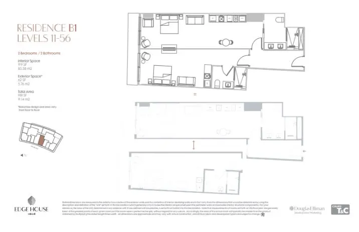 Floor plan for 2-bedroom residence
