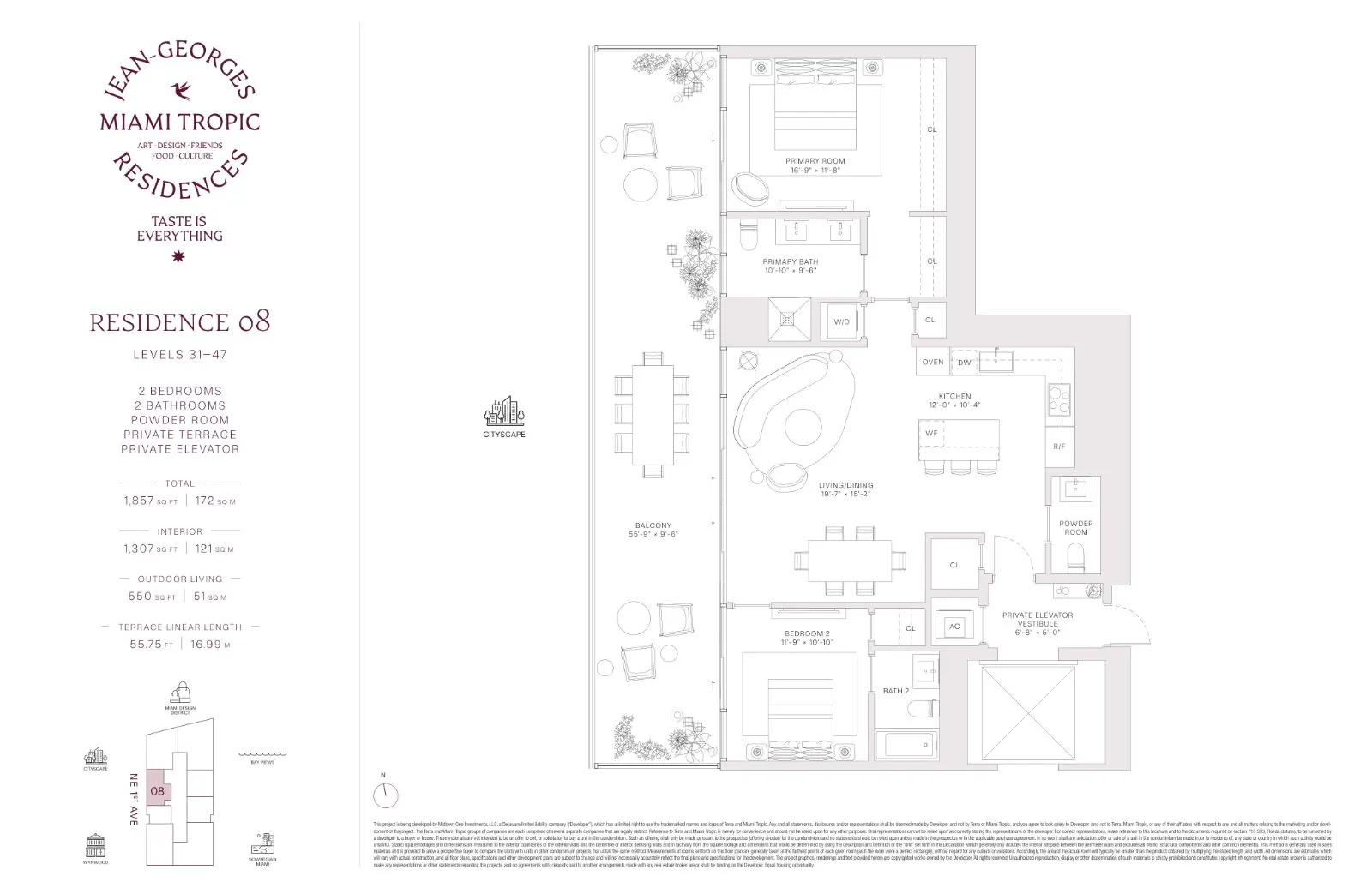 Floor plan for 2-bedroom residence
