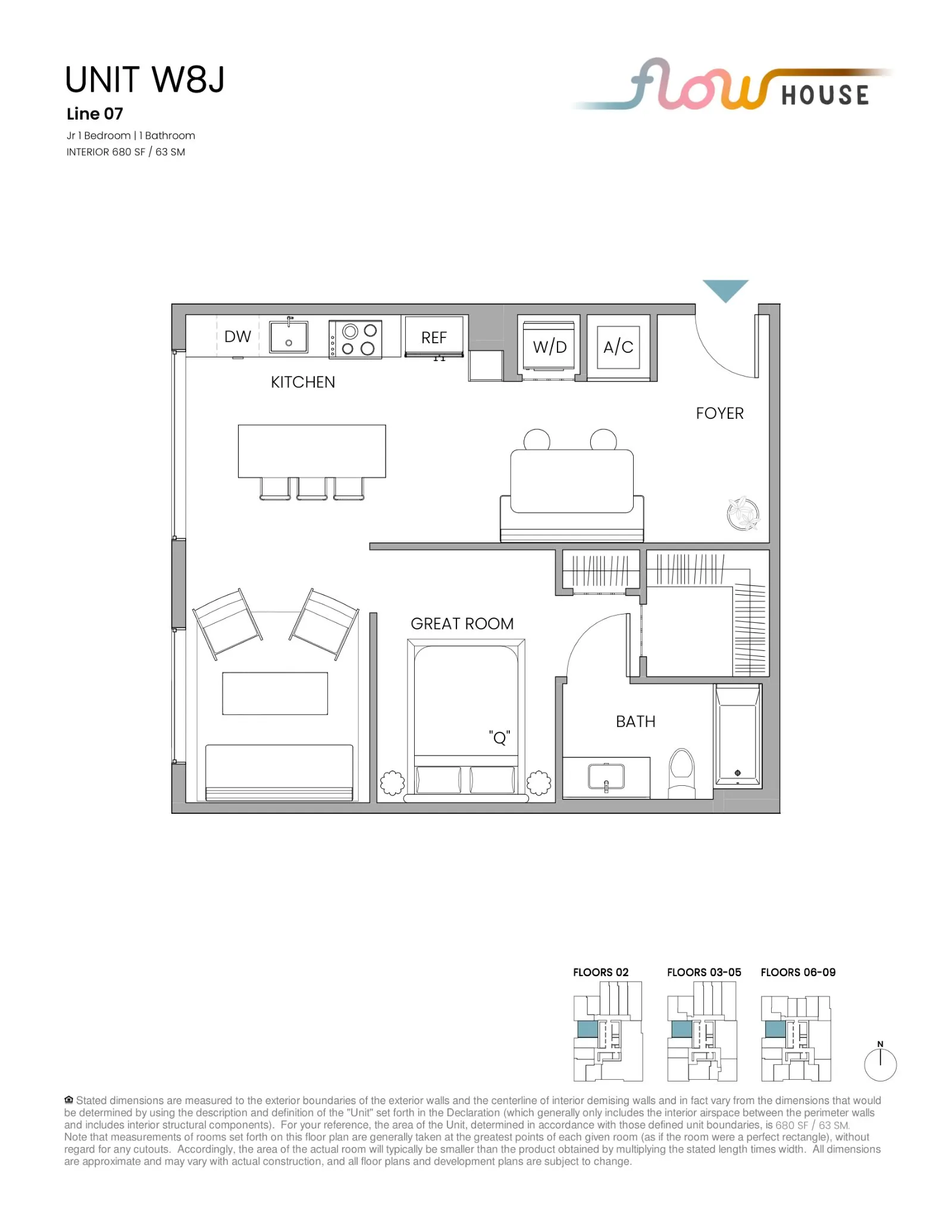 Floor plan for 1-bedroom residence