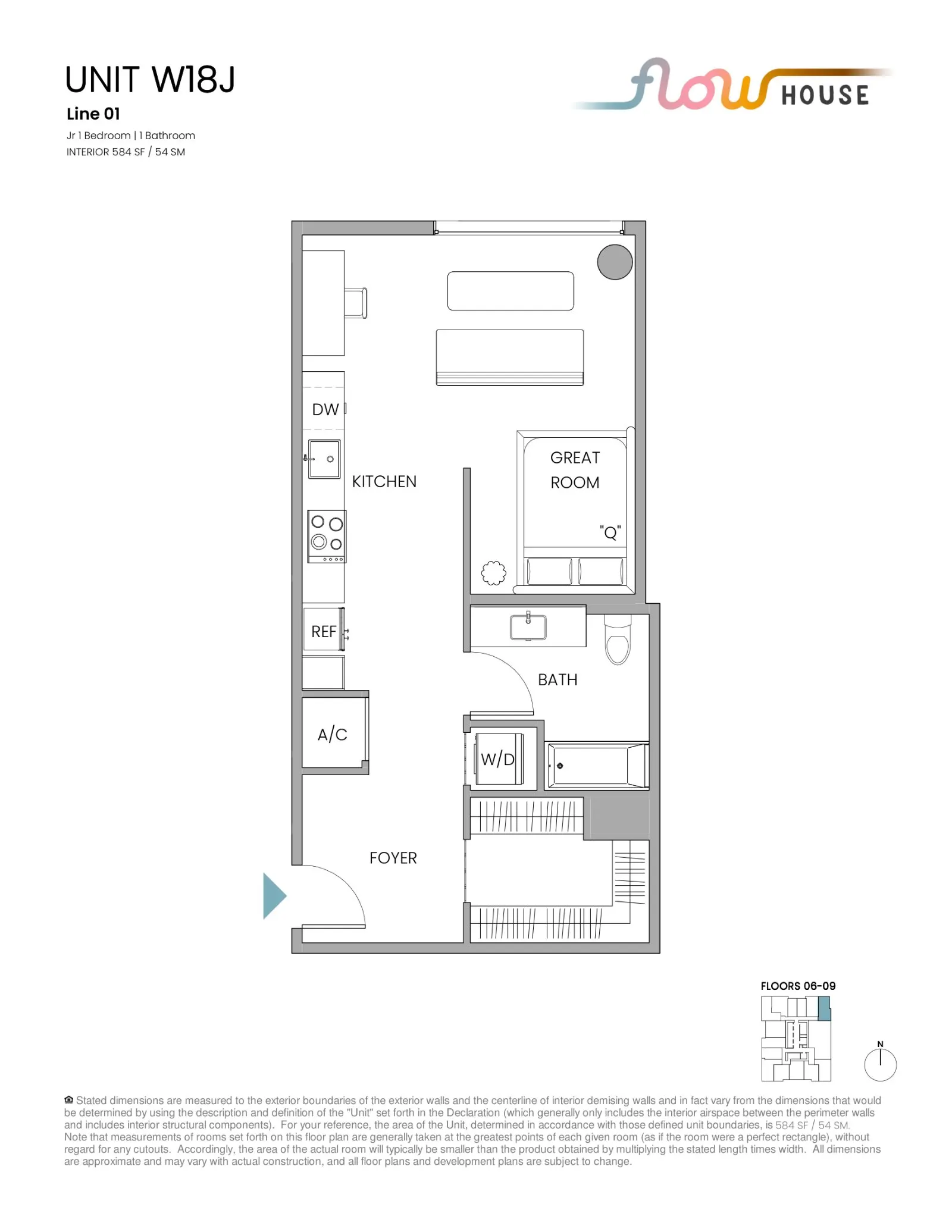 Floor plan for 1-bedroom residence