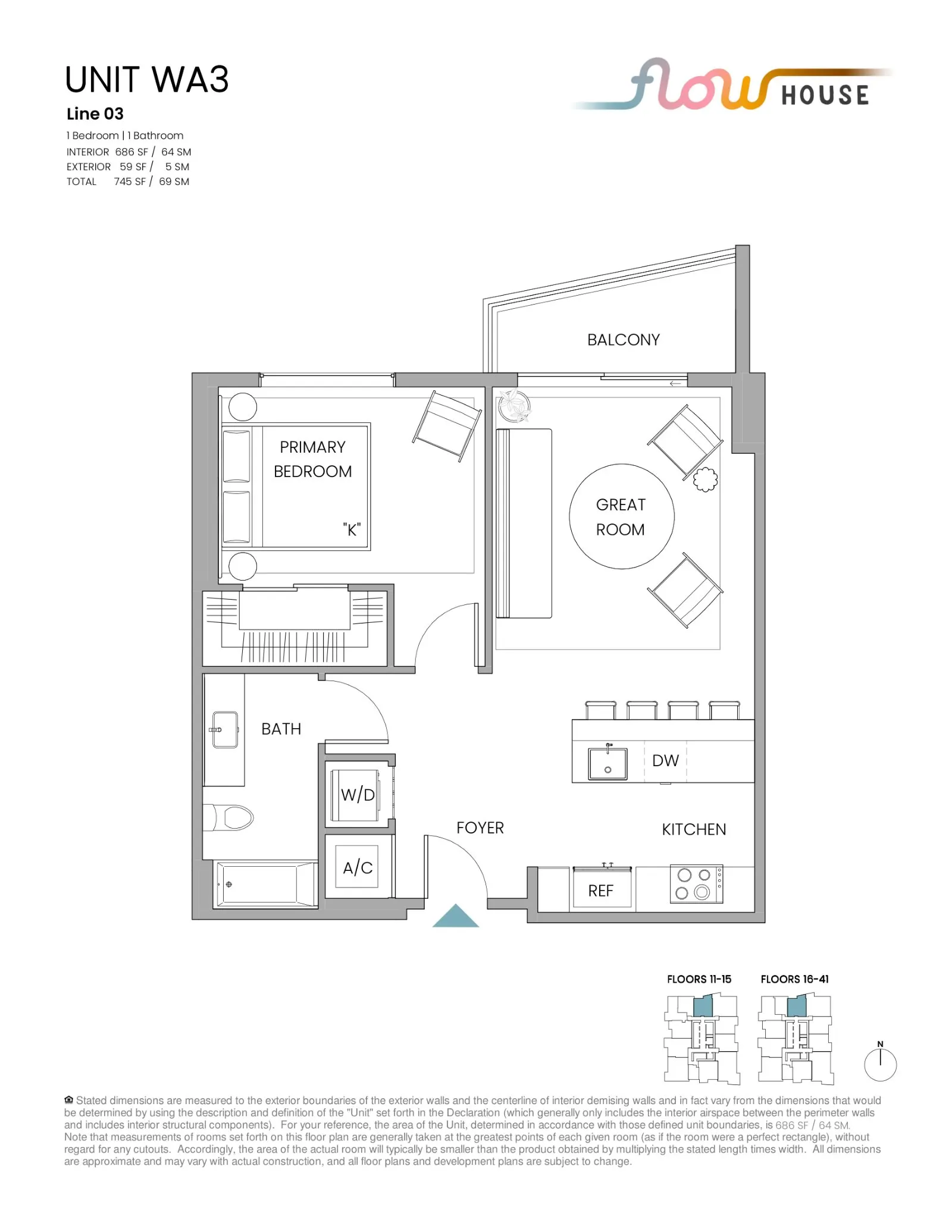 Floor plan for 1-bedroom residence