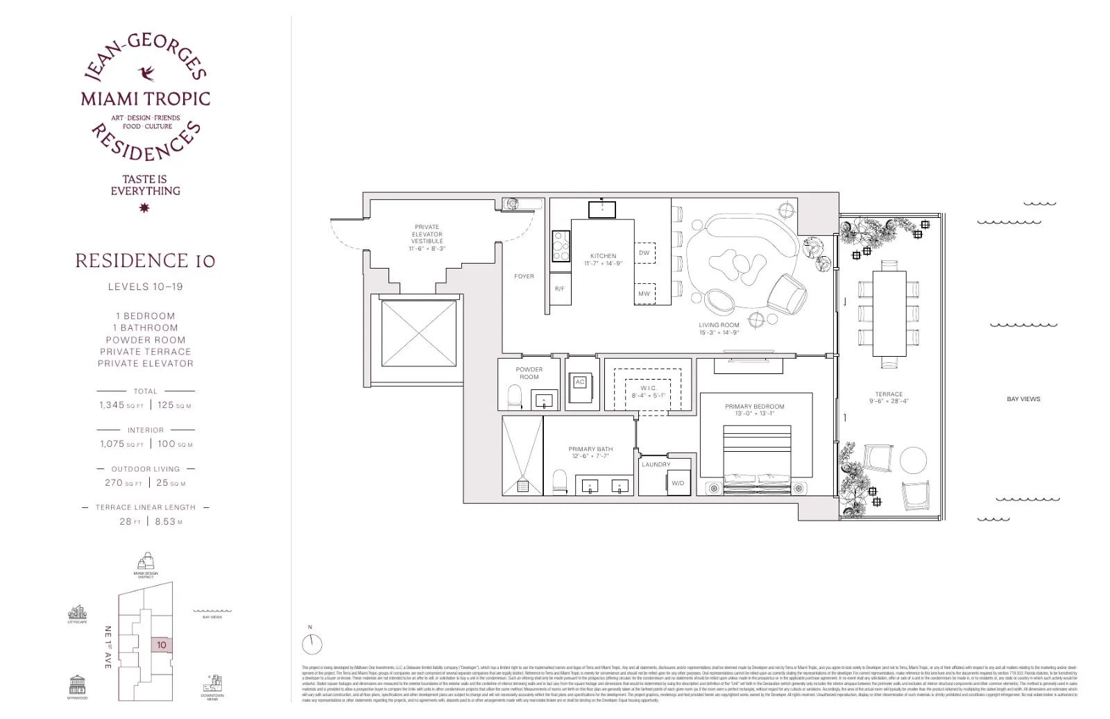 Floor plan for 1-bedroom residence