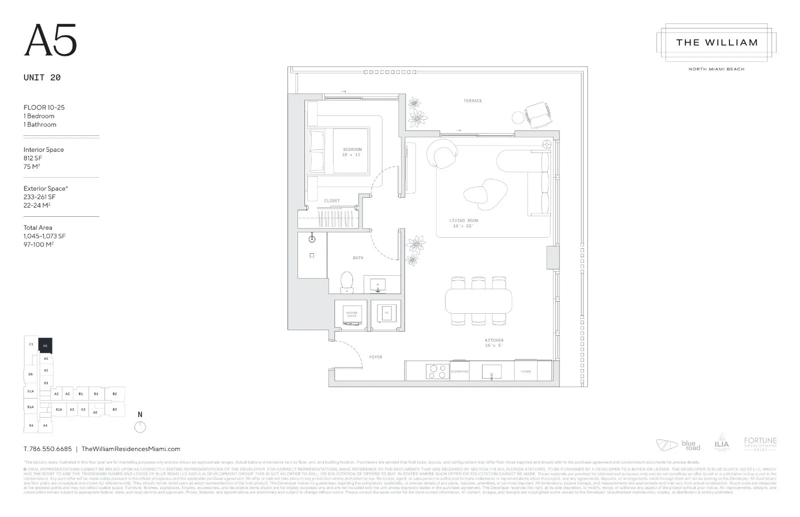 Floor plan for 1-bedroom residence