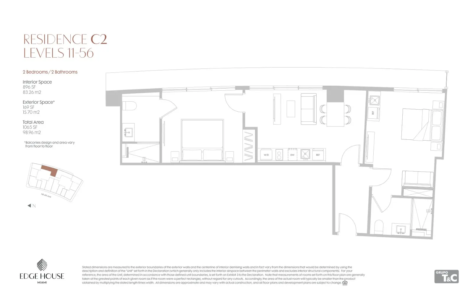 Floor plan for 2-bedroom residence