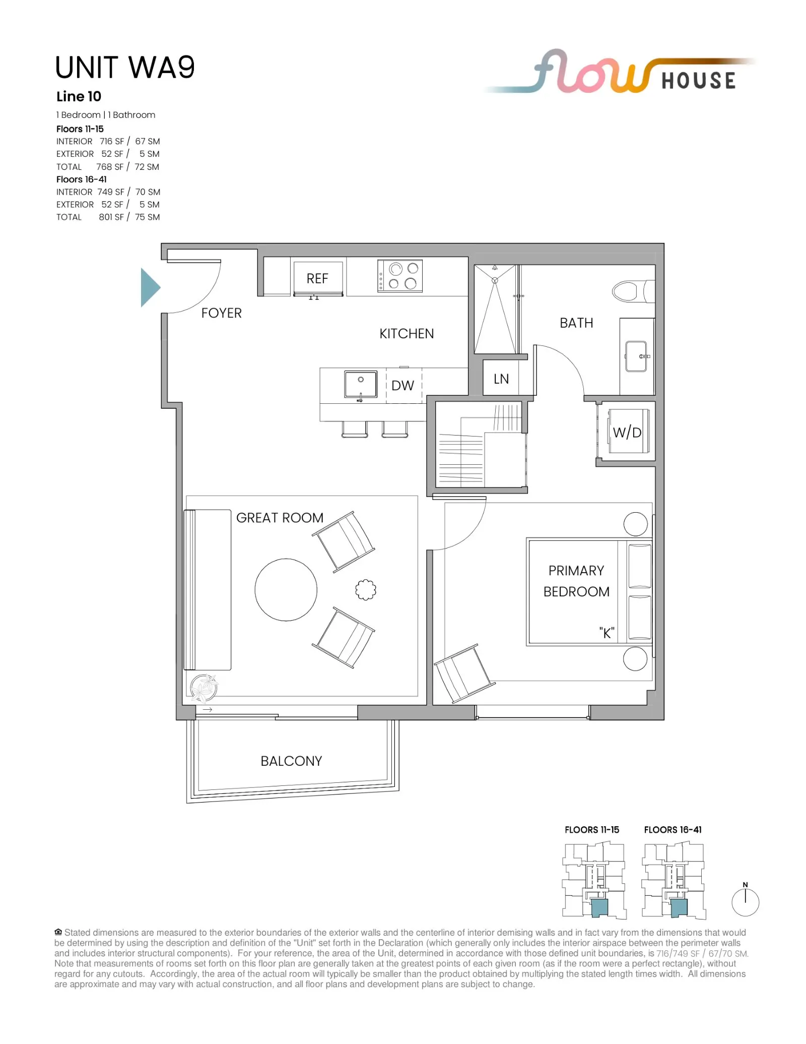 Floor plan for 1-bedroom residence