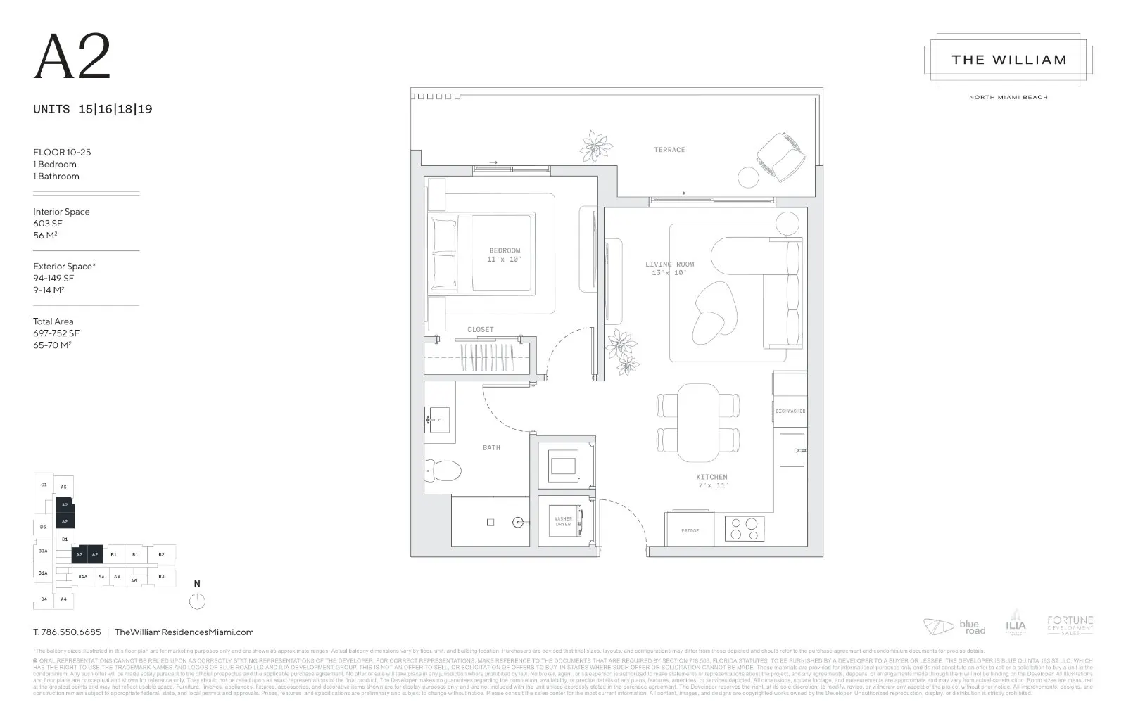 Floor plan for 1-bedroom residence