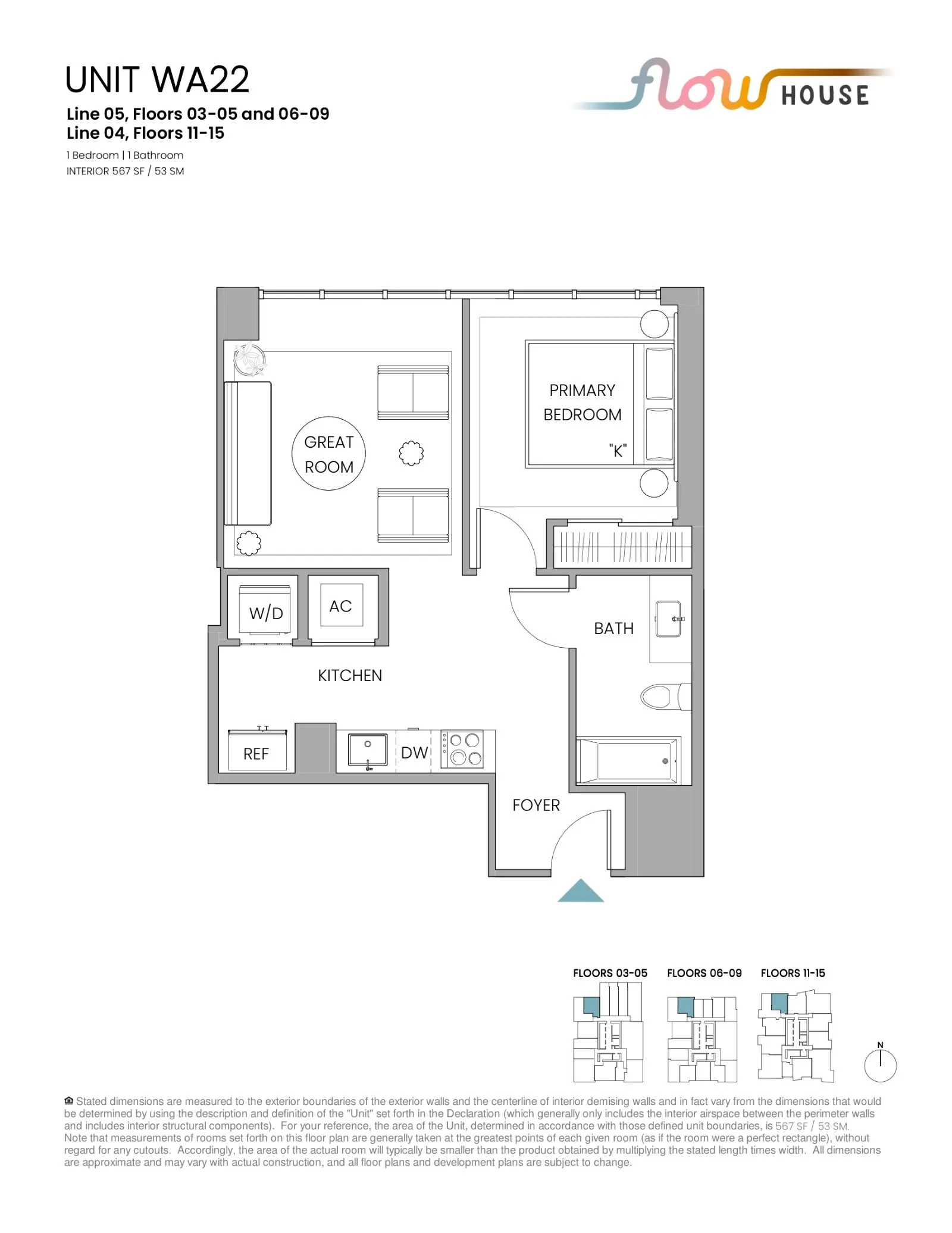Floor plan for 1-bedroom residence