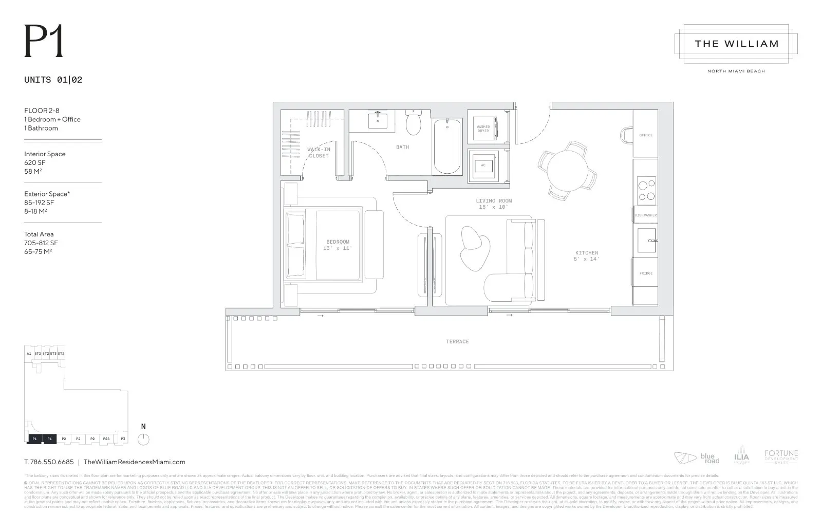 Floor plan for 1-bedroom residence